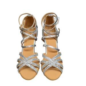 Dance & Sway Silver Glitter Latin Dance Heels Strappy 3.3” 8.5